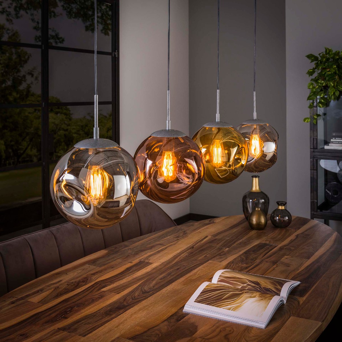 Luminaire suspension design en verre 4 lampes LAURA