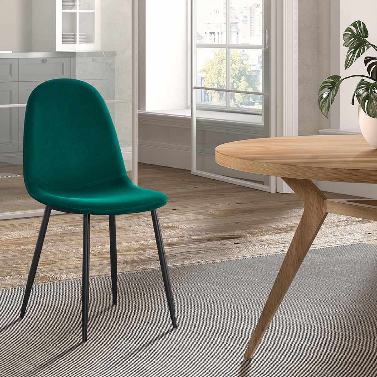 Chaise de salle à manger en velours vert BOYANA