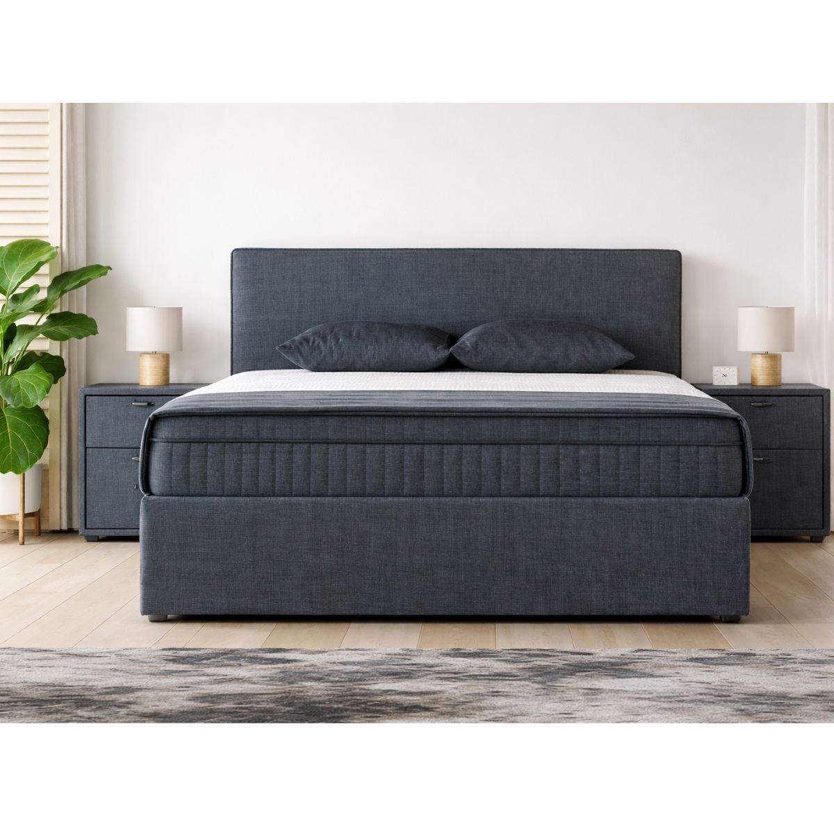 Lit coffre 160cm en tissu + matelas + surmatelas ALESSANDRO