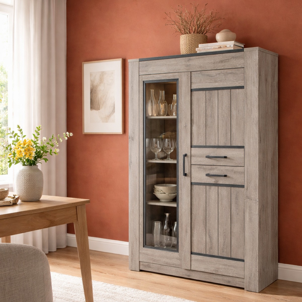 Argentier-bar moderne chêne gris MAYA