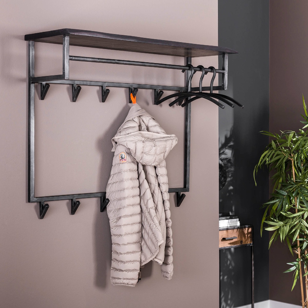 Portemanteau en bois massif noir mural CONY haut 12 crochets