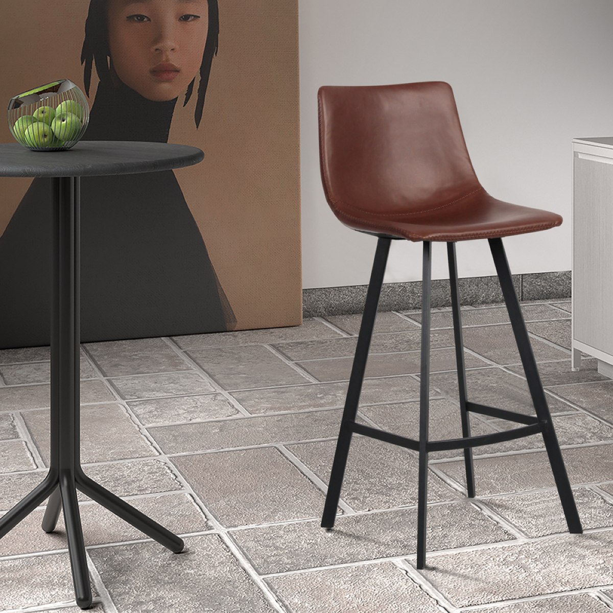 Tabouret de bar en PU marron OSAKA (lot de 2)