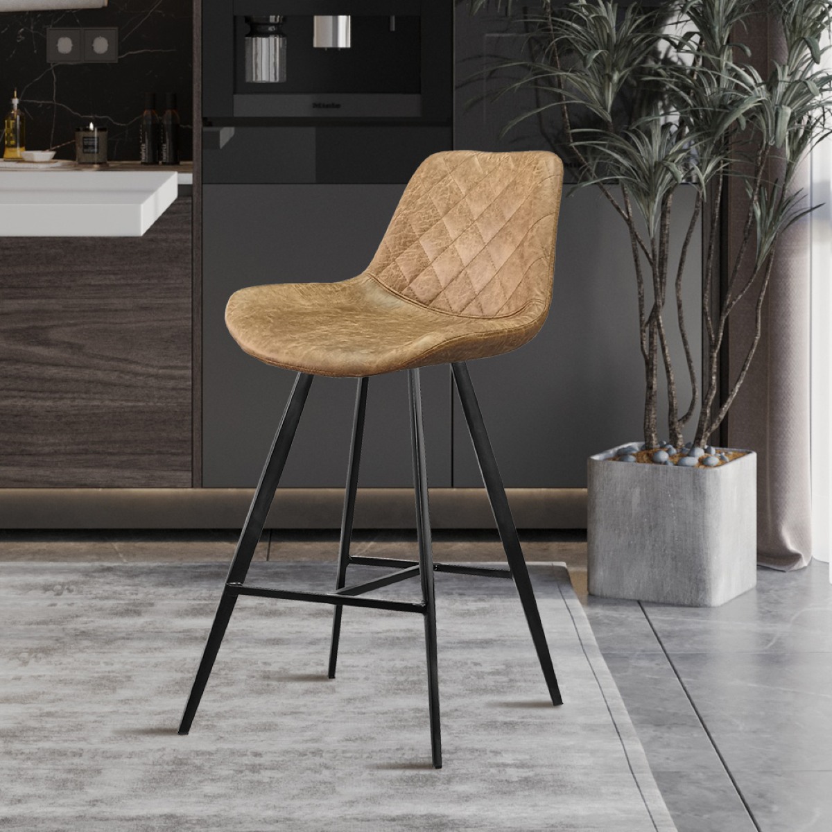 Lot de 2 chaises de bar en PU cognac ALKA