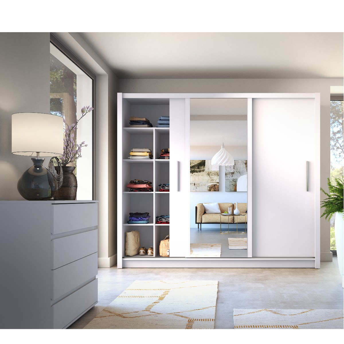 Armoire moderne blanche 3 portes coulissantes 245cm ULRIC