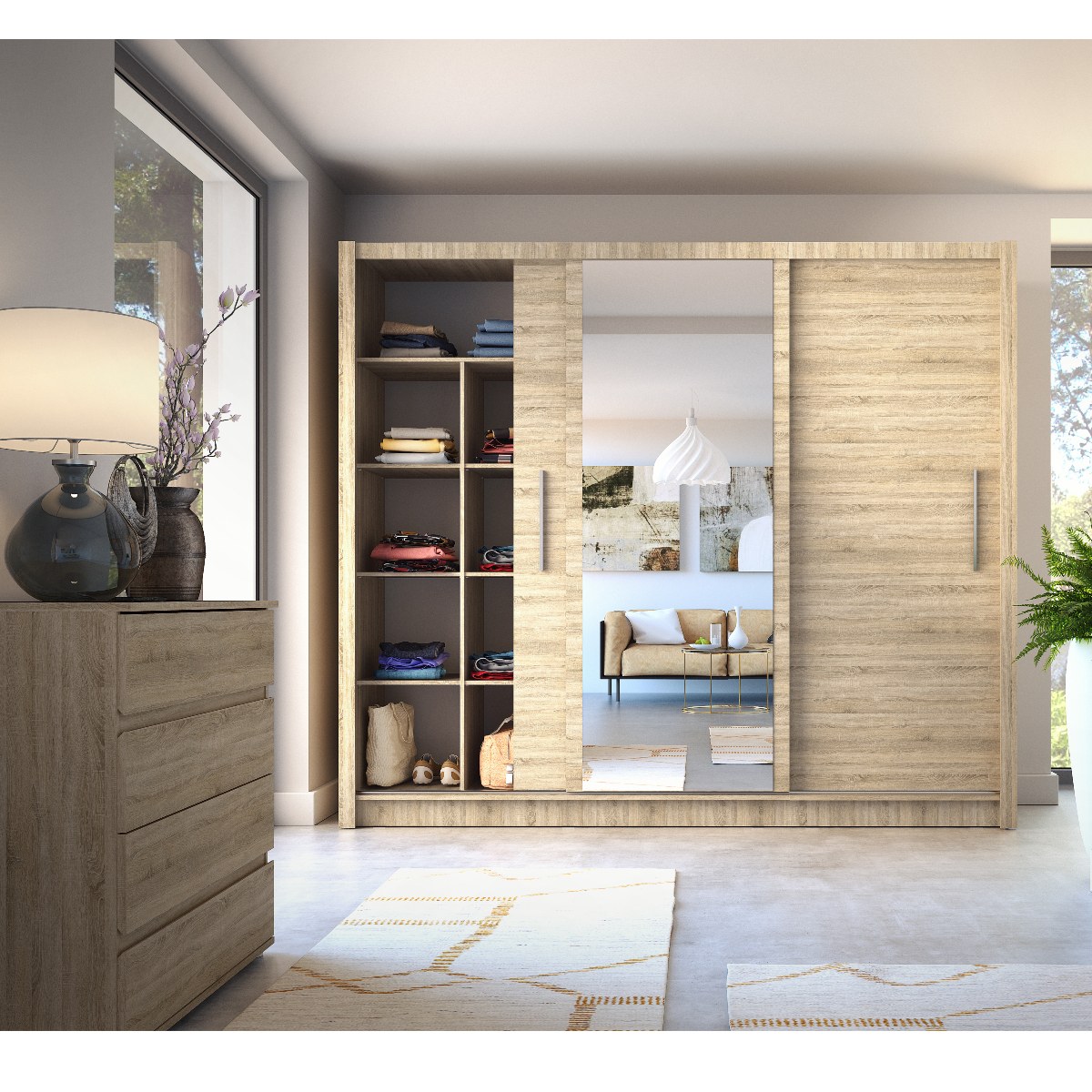 Armoire moderne 3 portes coulissantes en bois 245cm ULRIC