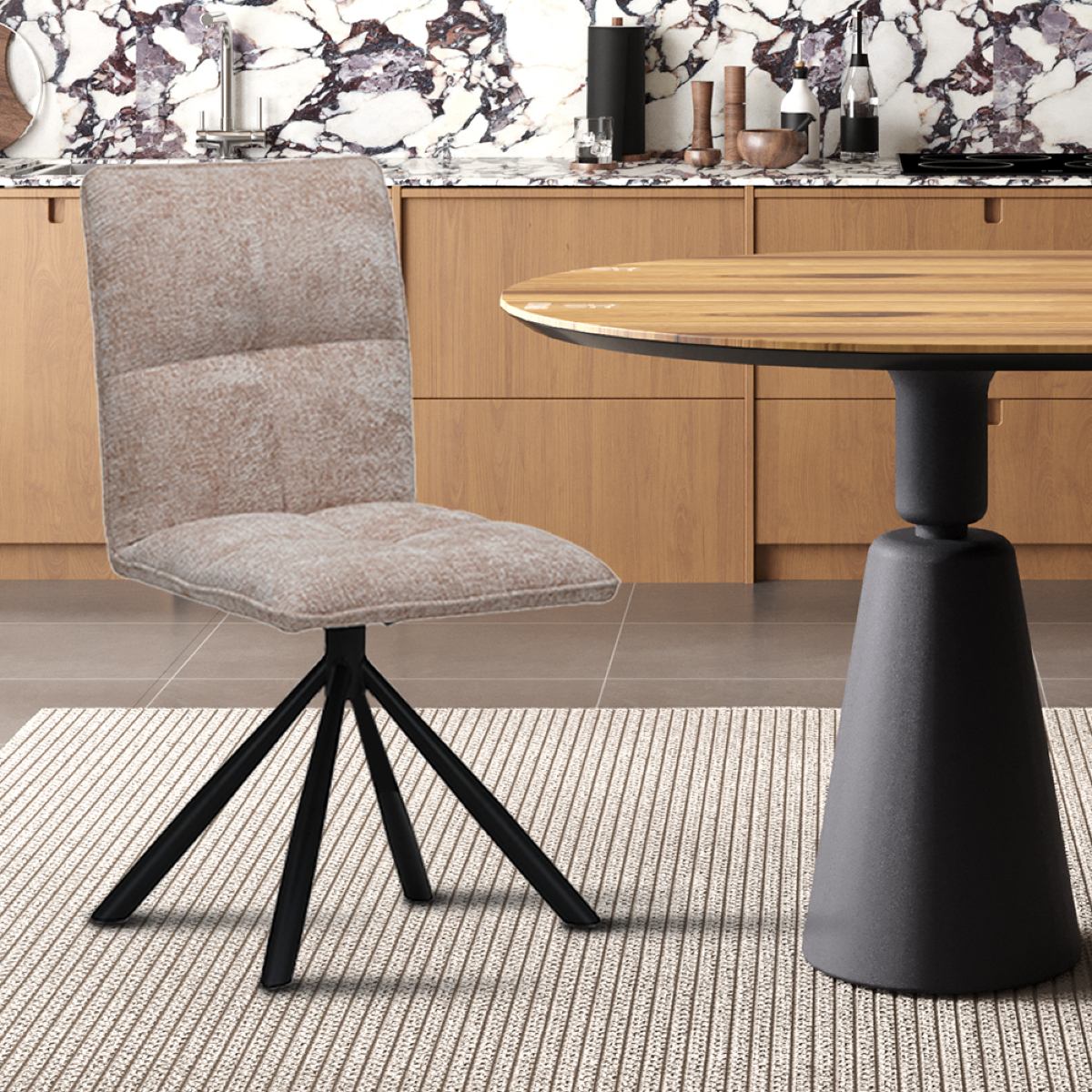 Chaise pivotante en tissu beige KAJA (lot de 2)