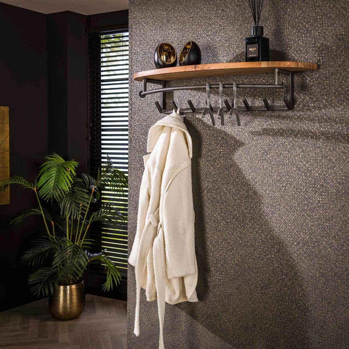 Portemanteau en bois massif, mural MASSIMO 8 crochets