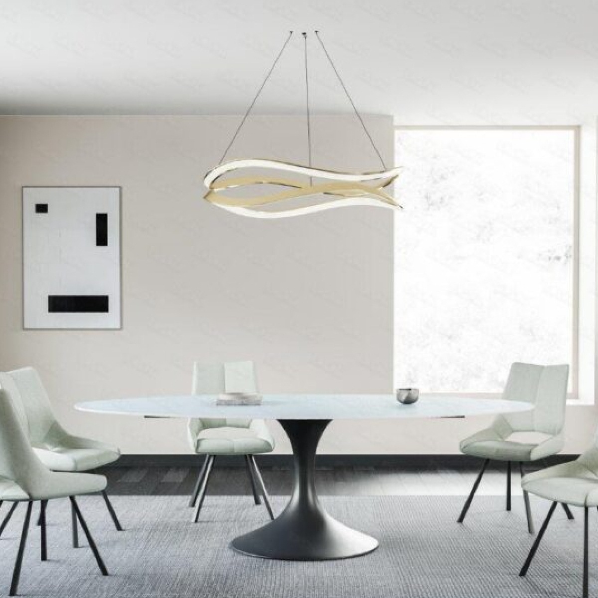 Table forme irrégulière blanche et noir 280 cm CALISIA