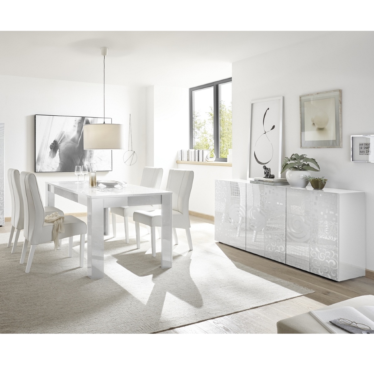 Salle à manger complète moderne laqué blanc SARA 2