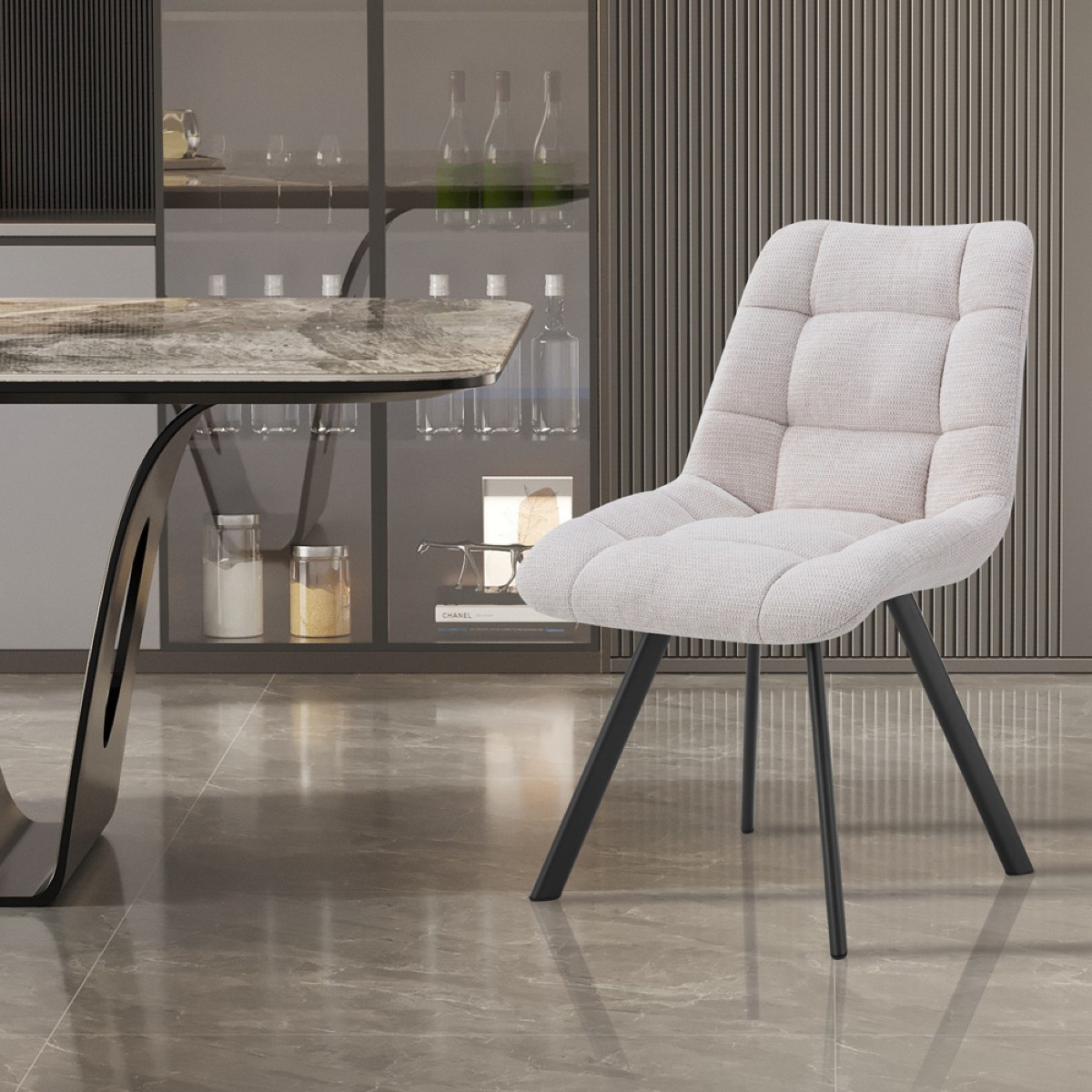 Chaise en tissu beige ZELIE (lot de 2)