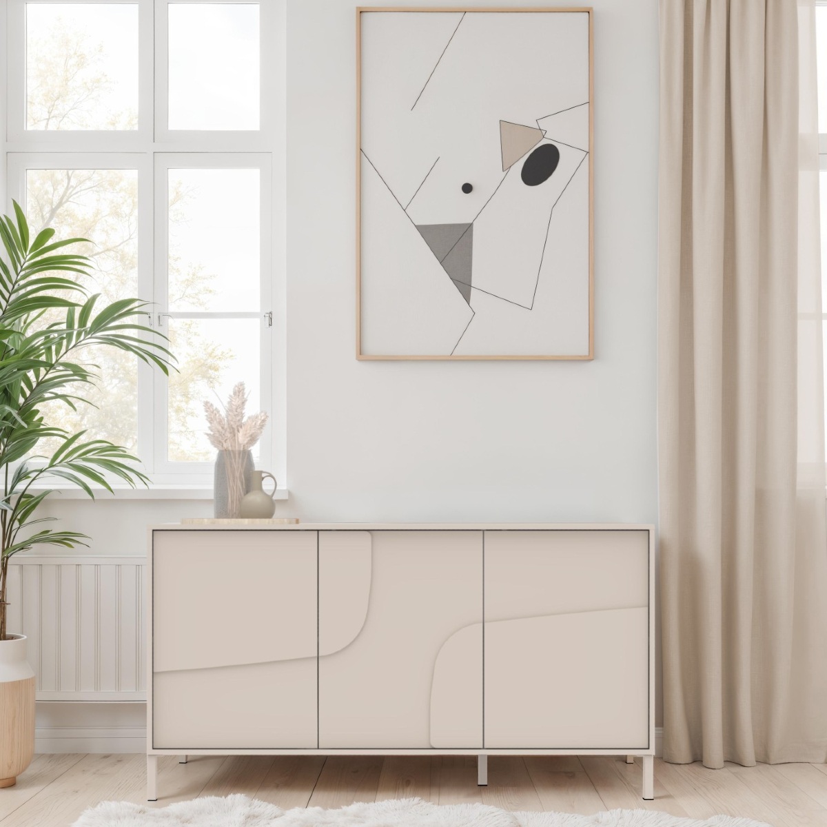 Buffet moderne 3 portes 155cm beige EROS