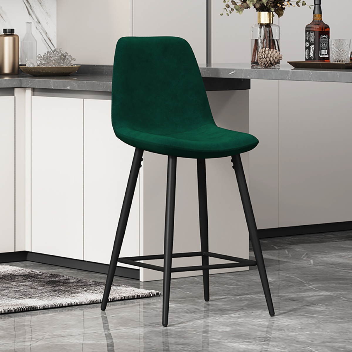 Lot de 2 chaises de bar en velours vert BOYANA