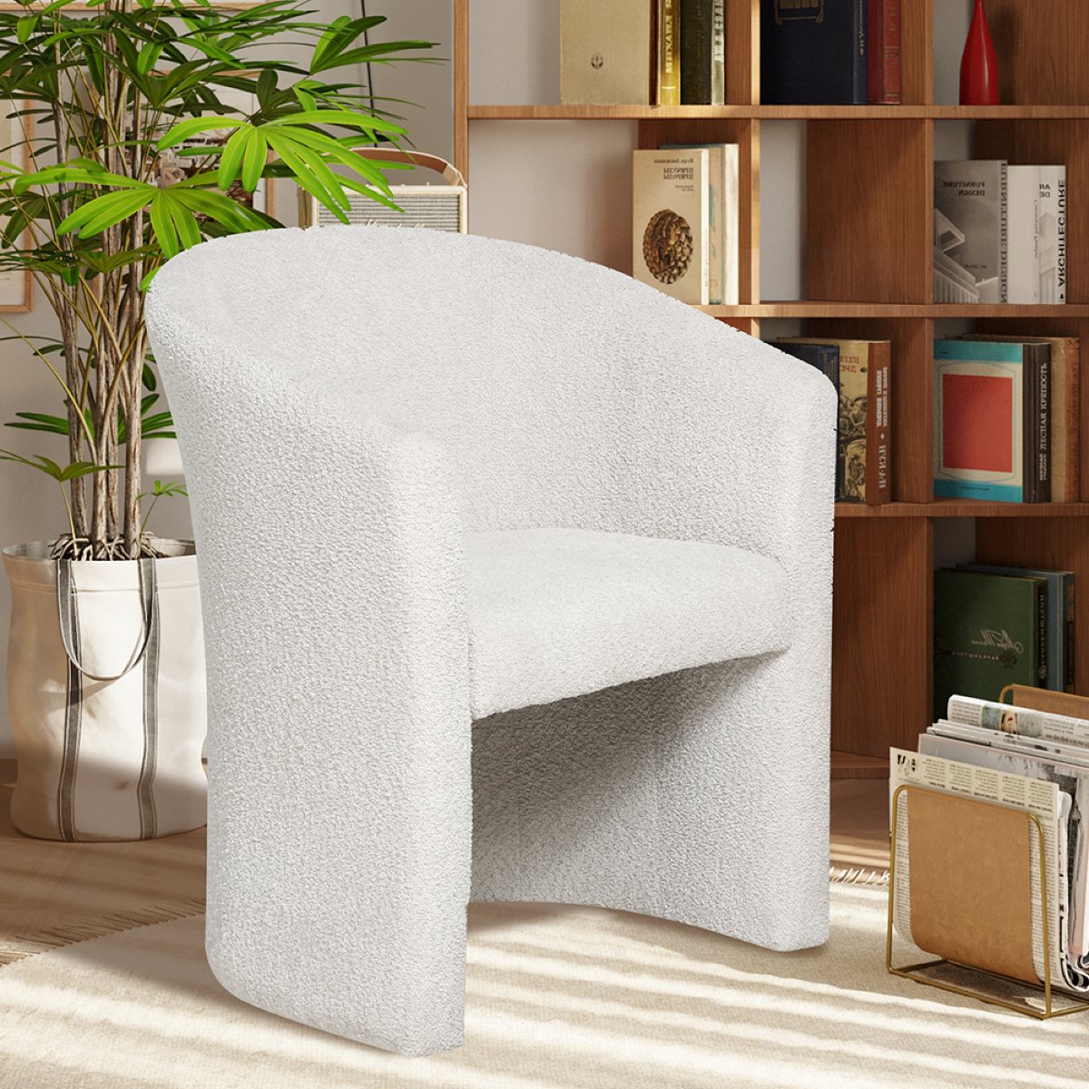Fauteuil cabriolet en tissu bouclé beige ELIOT