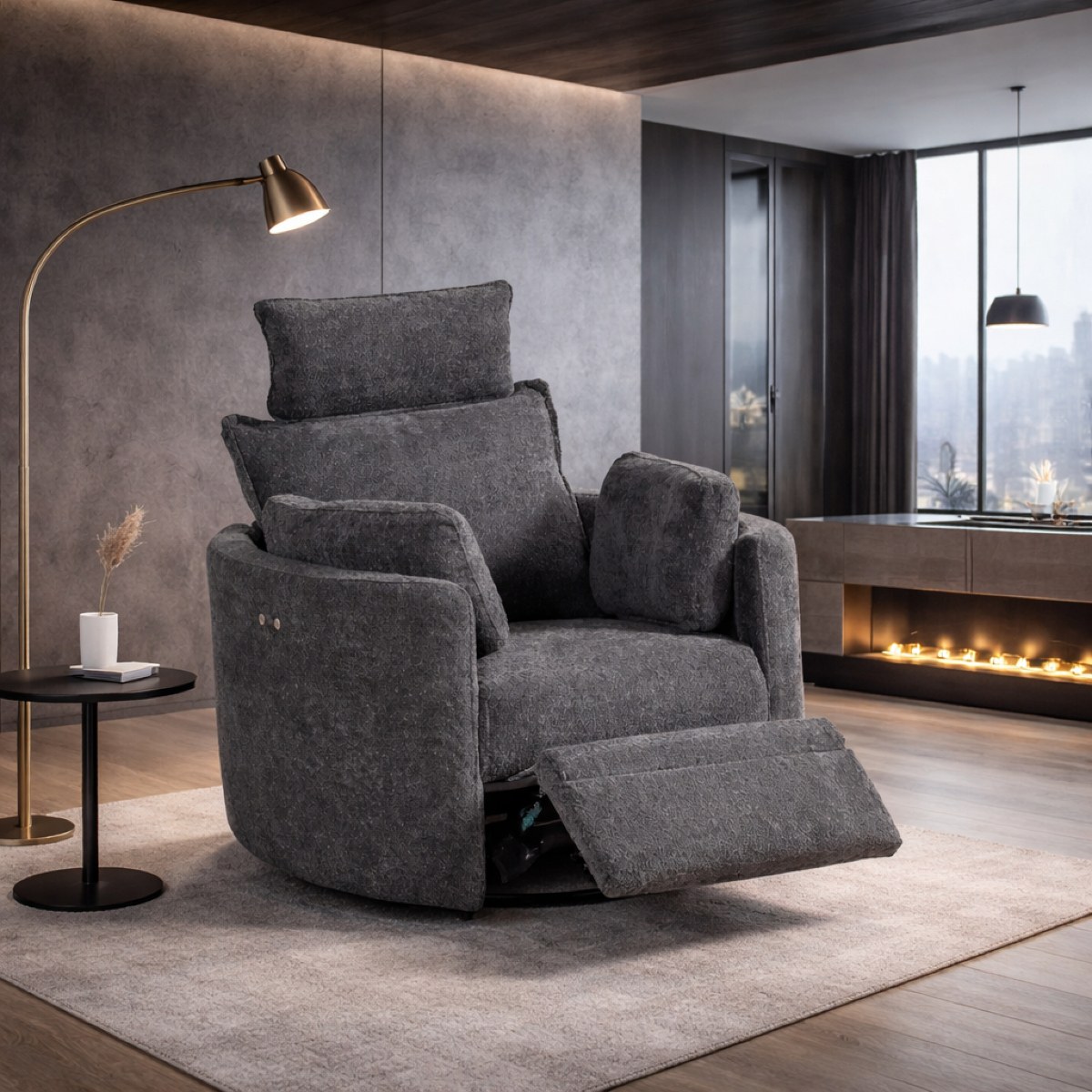 Fauteuil relax à bascule électrique en tissus gris ELOA