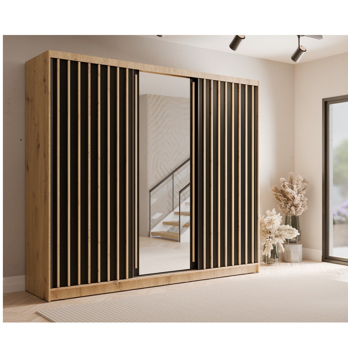 Armoire design bois 250 cm avec portes coulissantes