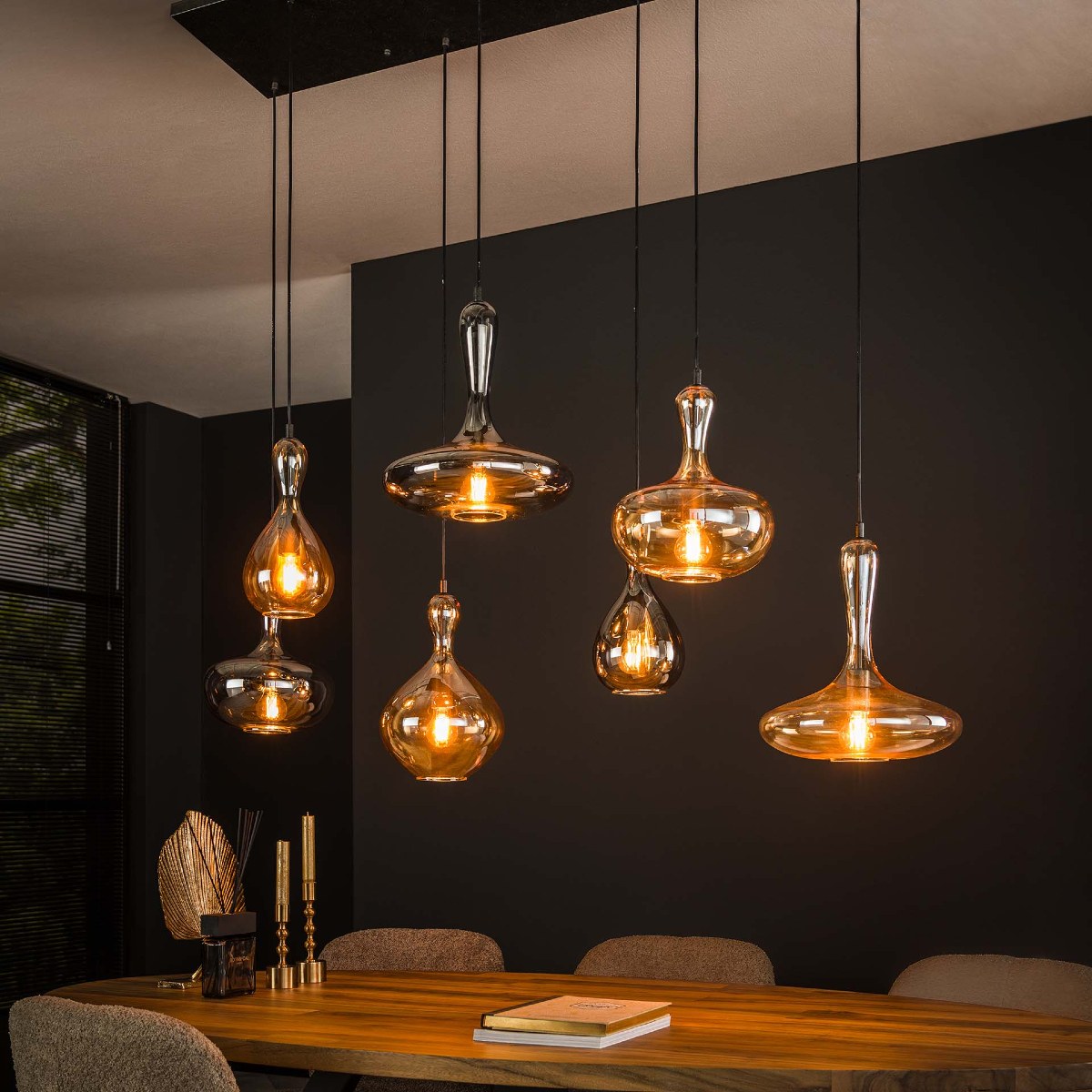 Suspension design en verre transparent 7 lampes FARO