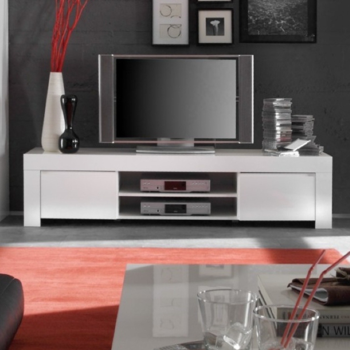 Meuble TV design laqué blanc 190cm APHODITE