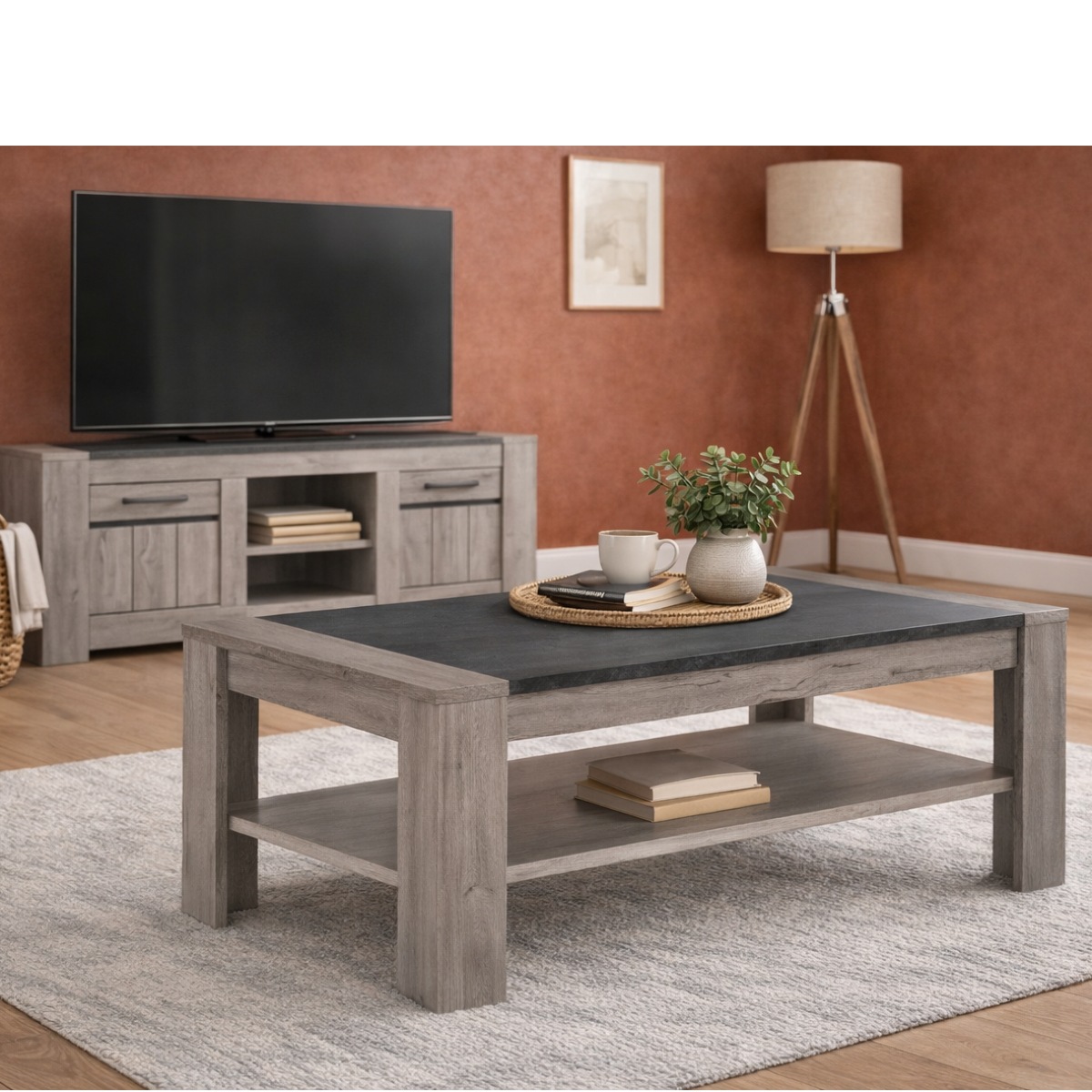 Table basse moderne rectangle grise MAYA