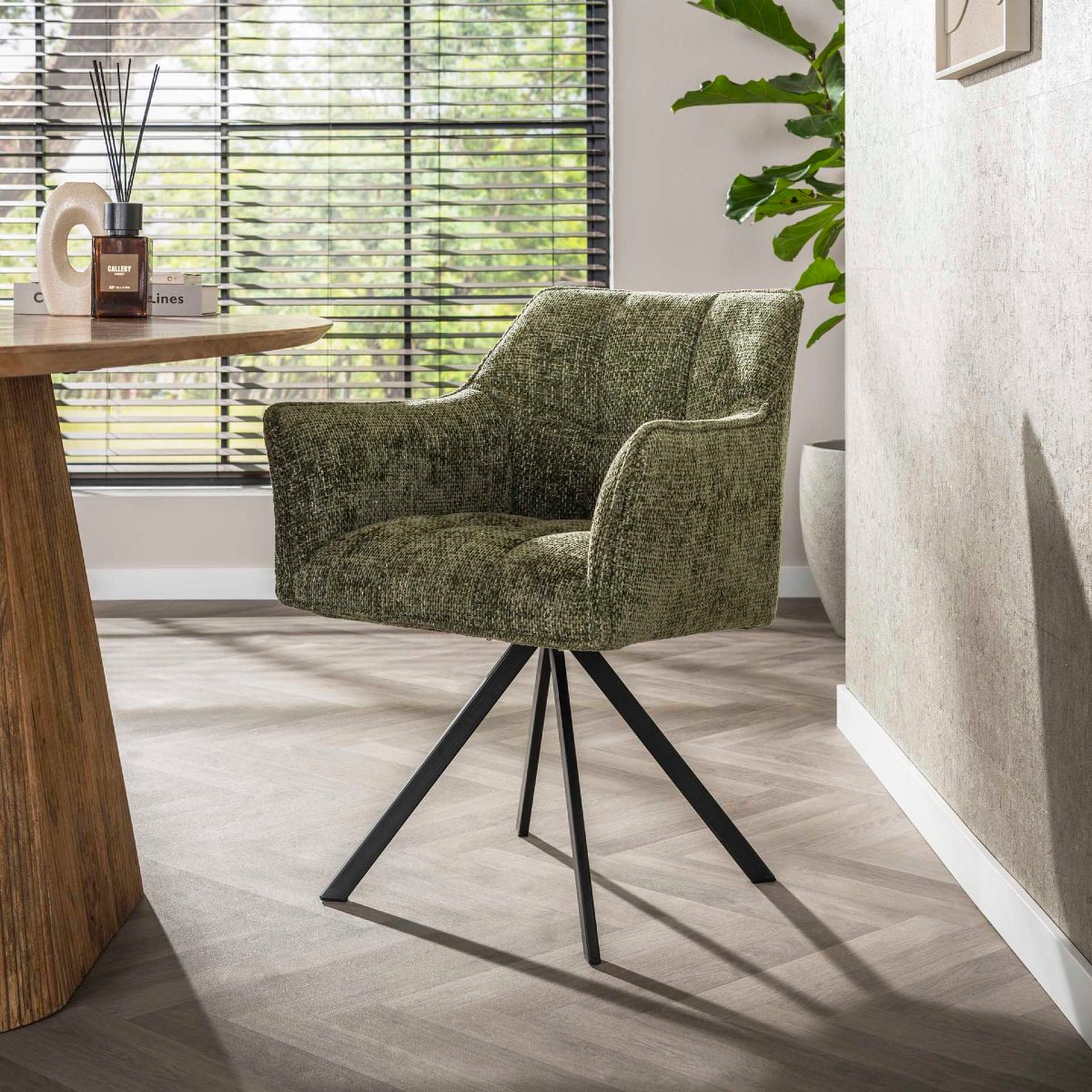 Chaise pivotante en tissu vert avec accoudoirs TOF (lot de 2)