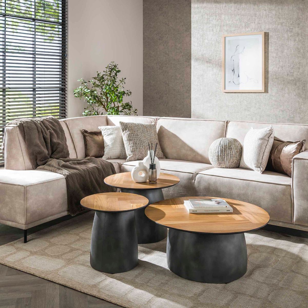 Table basse organique en bois et métal TIFANY (lot de 3)