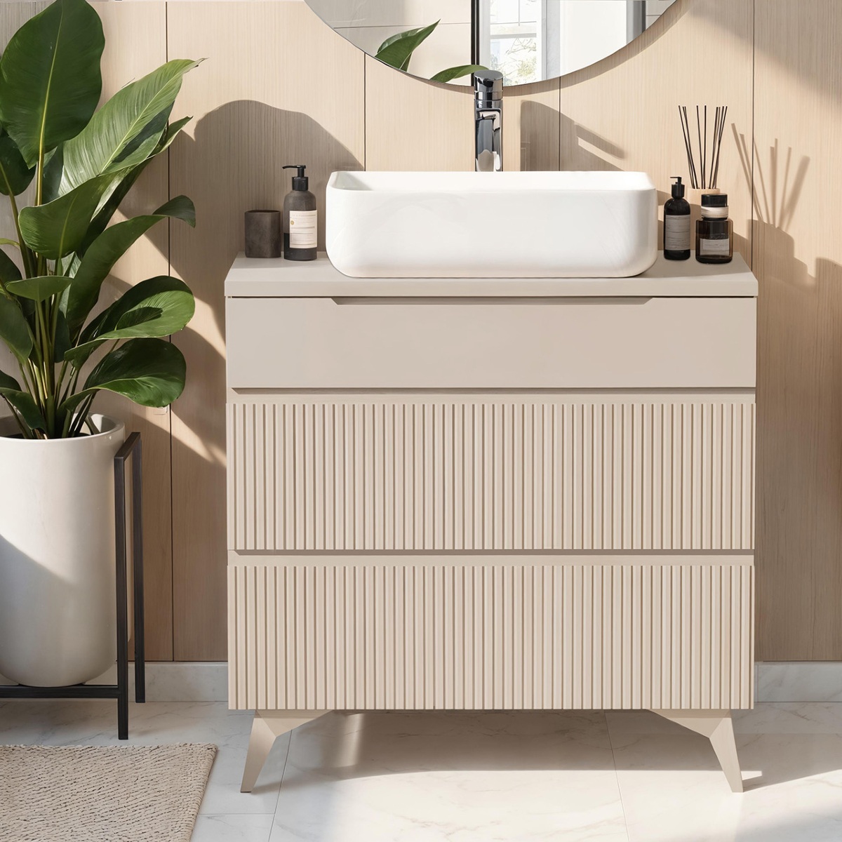 meuble salle de bain à poser beige 80 cm