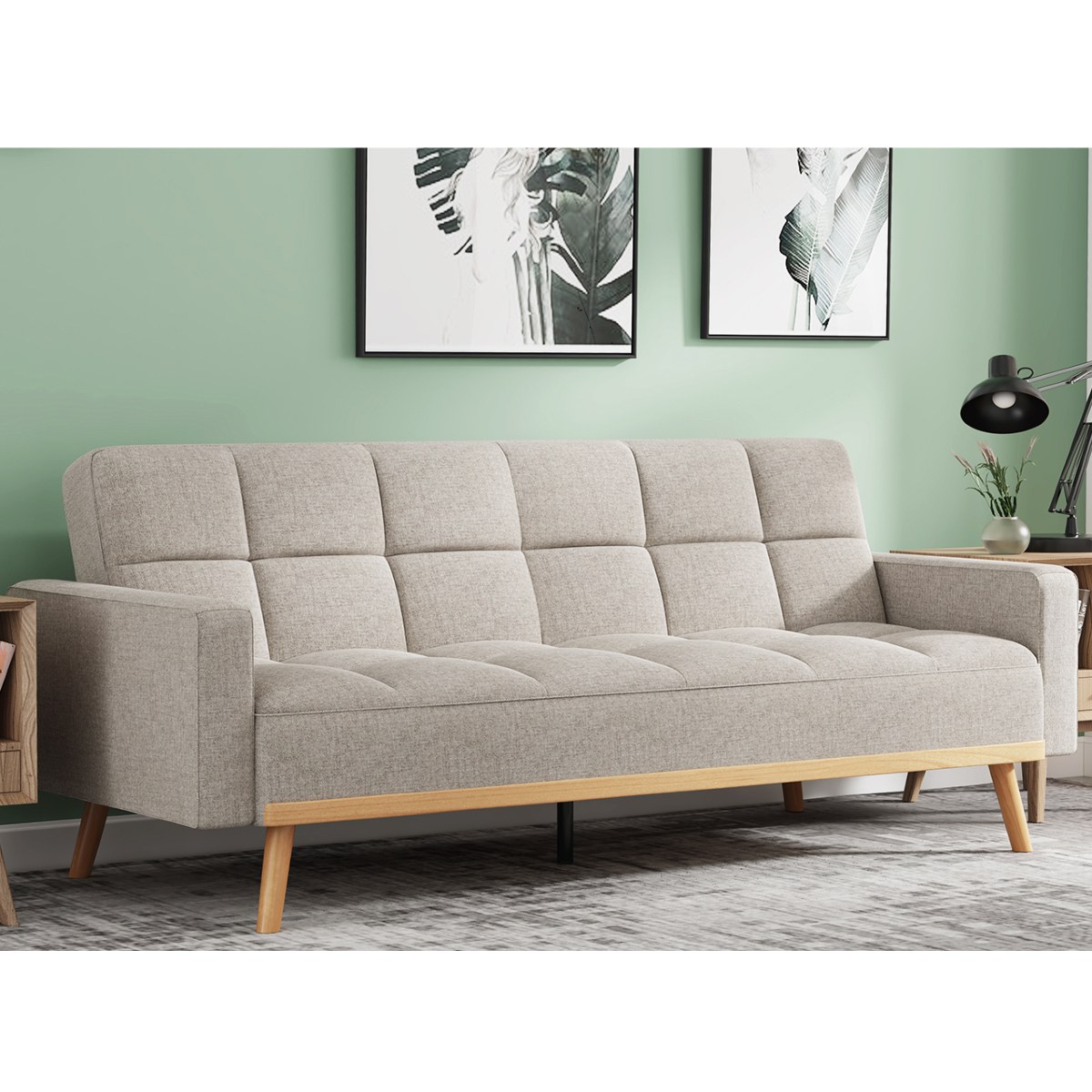 Canapé lit en tissu beige SARI