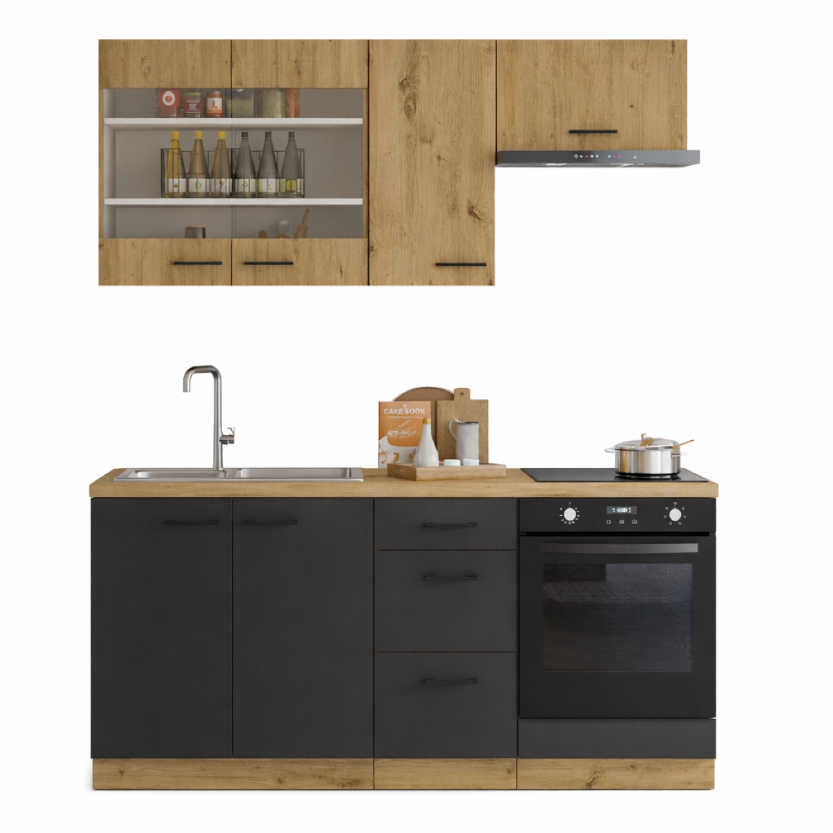 Cuisine complète moderne noir et bois 180cm ODESSA