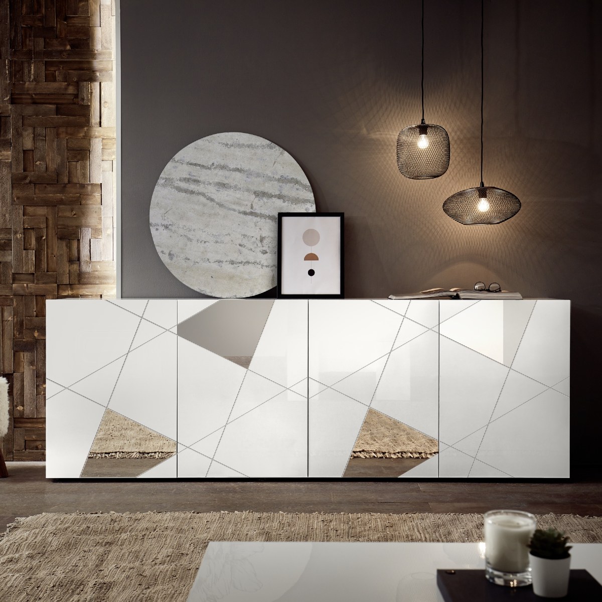 Buffet bas moderne laqué blanc 240cm ANTONIA