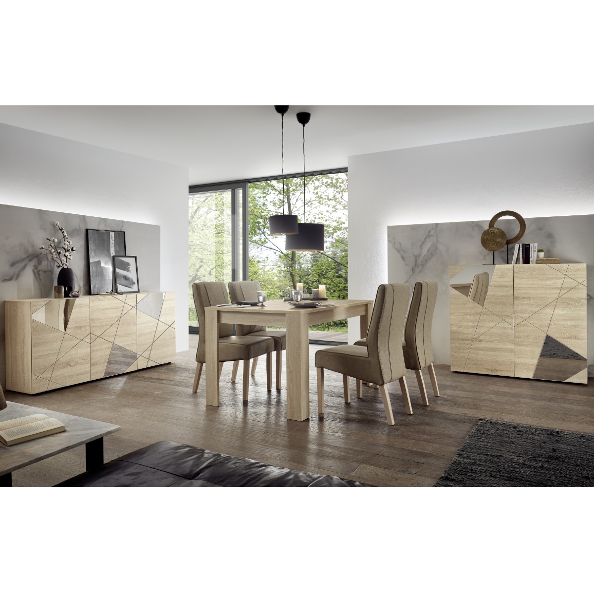 Salle à manger complète moderne coloris chêne clair ANTONIA