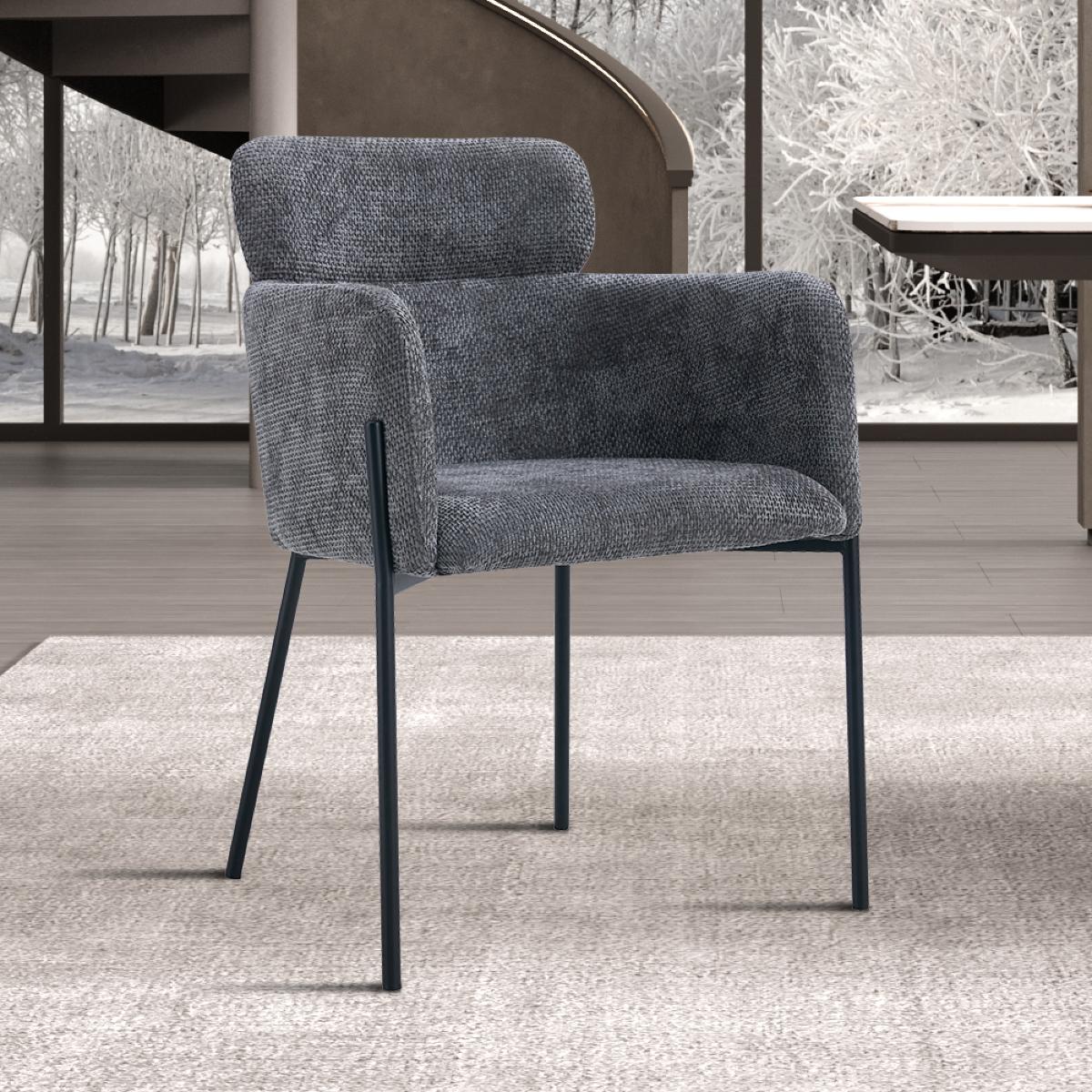 Chaise fauteuil en tissu gris NOEMIE (lot de 2)