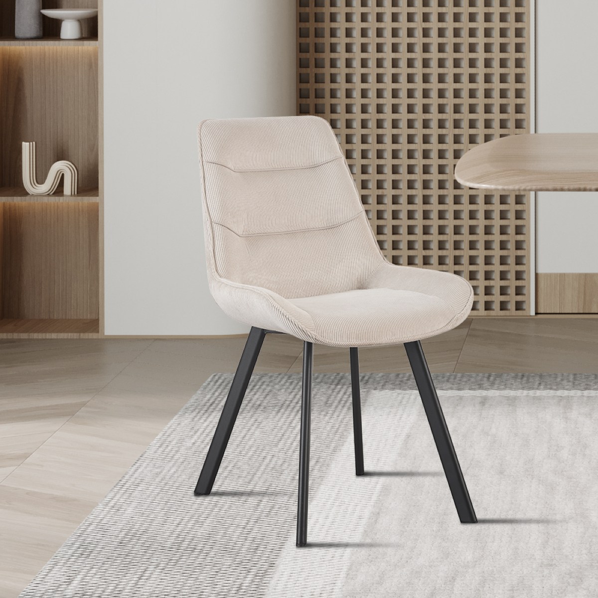 Chaise en velours côtelé beige MELIA (lot de 2)