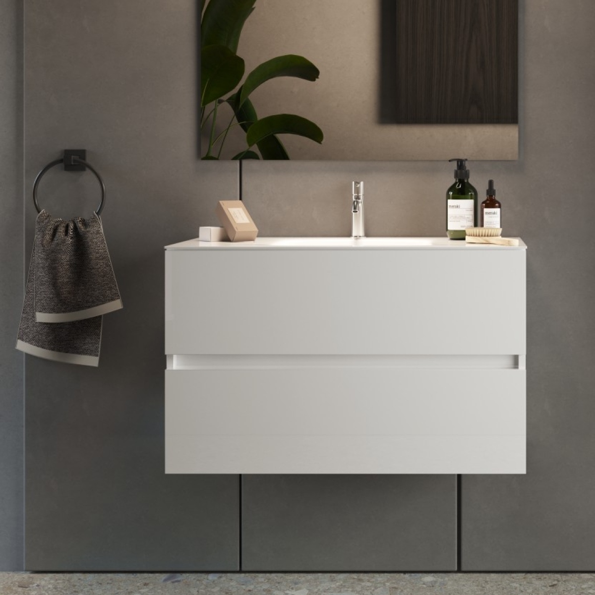 Meuble suspendu salle de bain blanc + vasque 80 TANIA