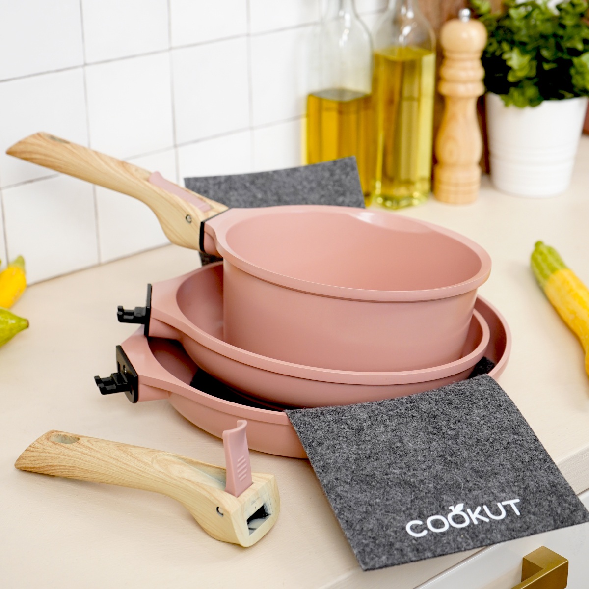 LOT DE POÊLES & CASSEROLE COOKUT avec poignées AMOVIBLES GUIMAUVE