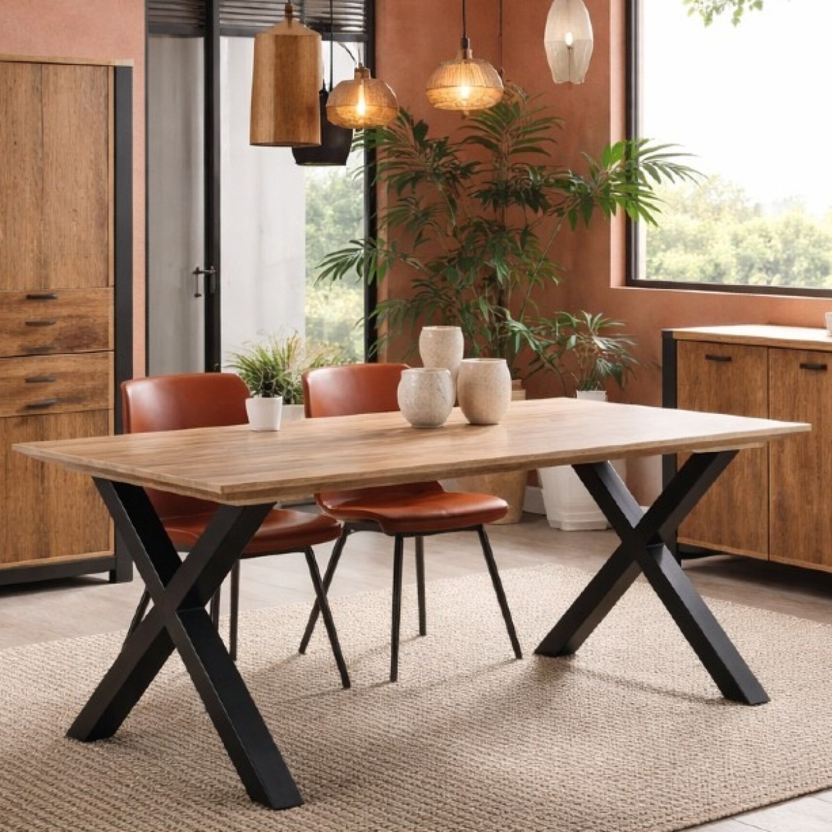 Table à manger industrielle en bois avec pieds X 230cm MONA