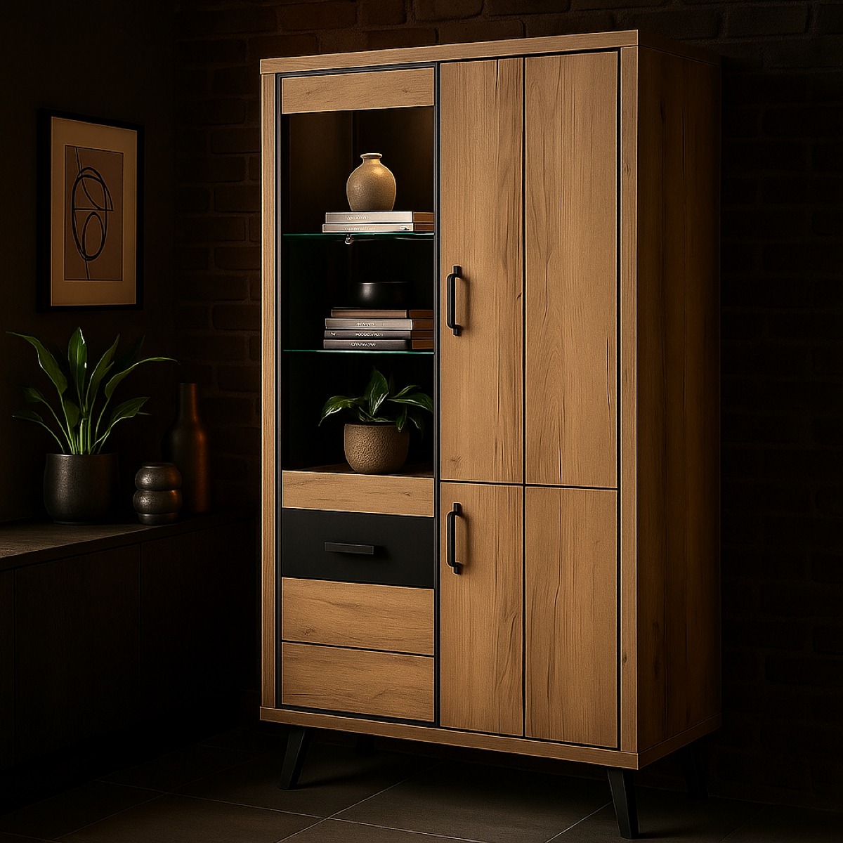 Vitrine industrielle 3 portes + 1 vitrée bois et métal ERIA