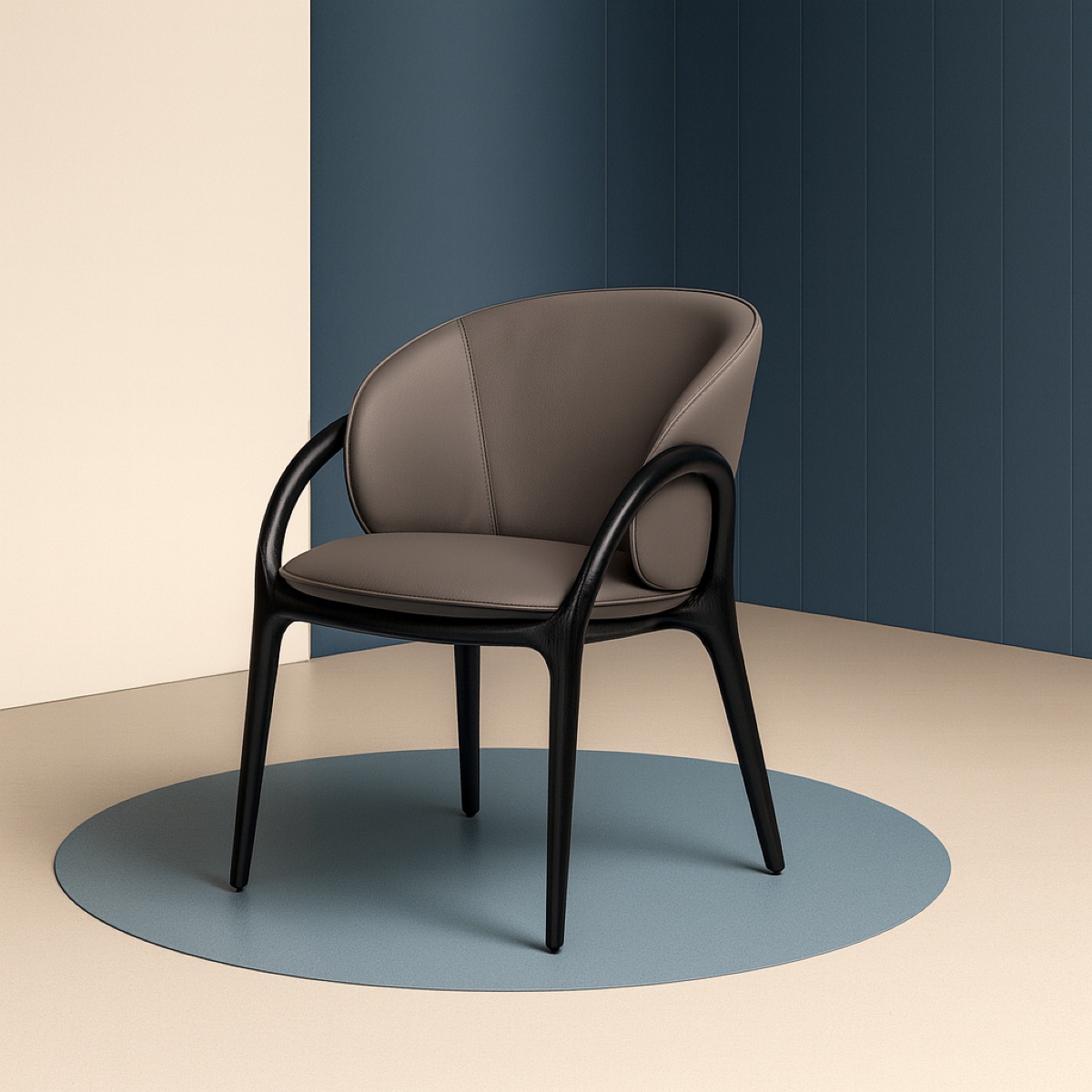 Chaise en cuir gris foncé et pied noir HOBO (lot de 2)