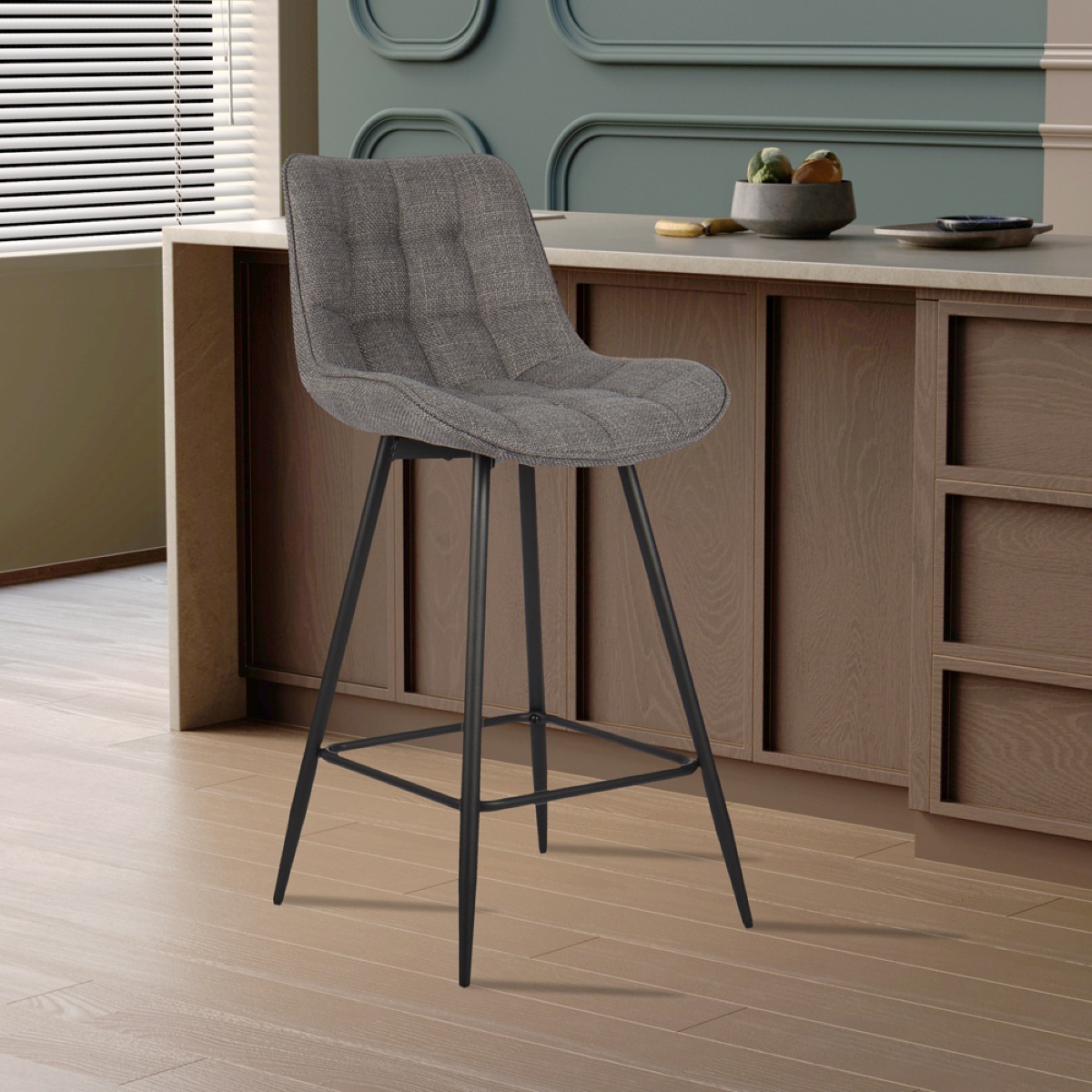 Lot de 2 chaises de bar en tissu gris clair BARIA