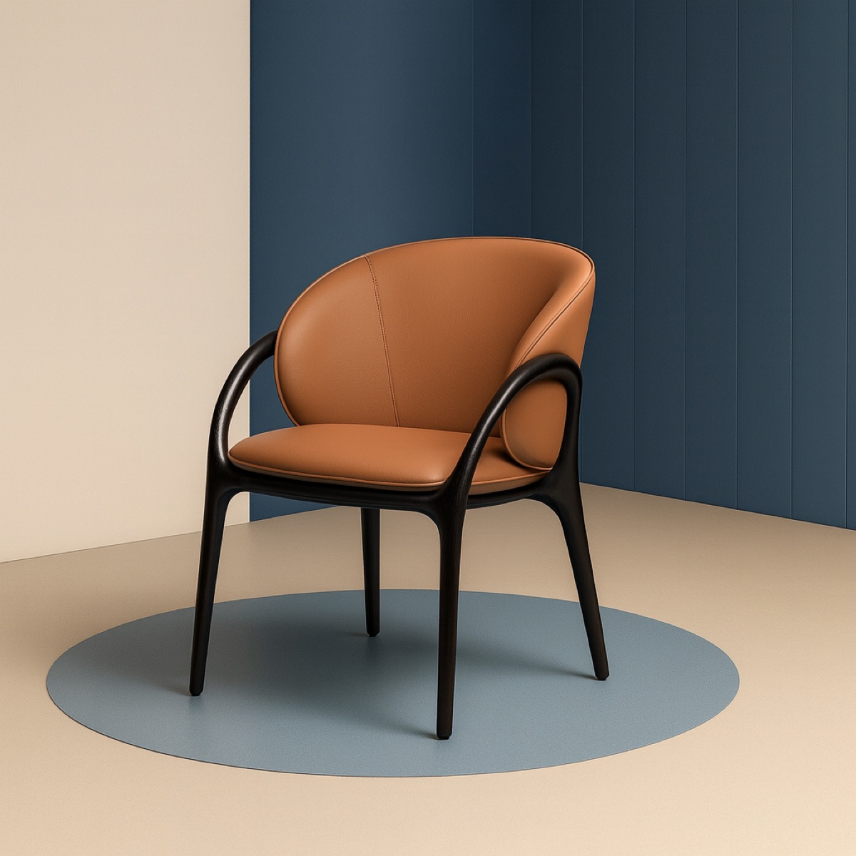 Chaise en cuir marron et pied noir HOBO (lot de 2)