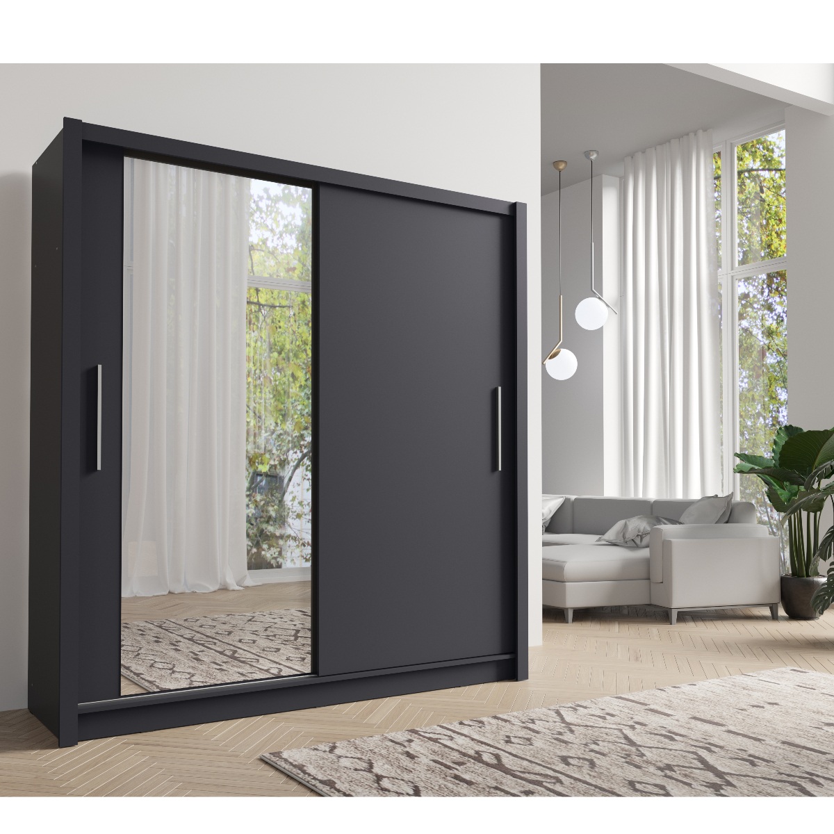 Armoire moderne grise 2 portes coulissantes 205cm ULRIC