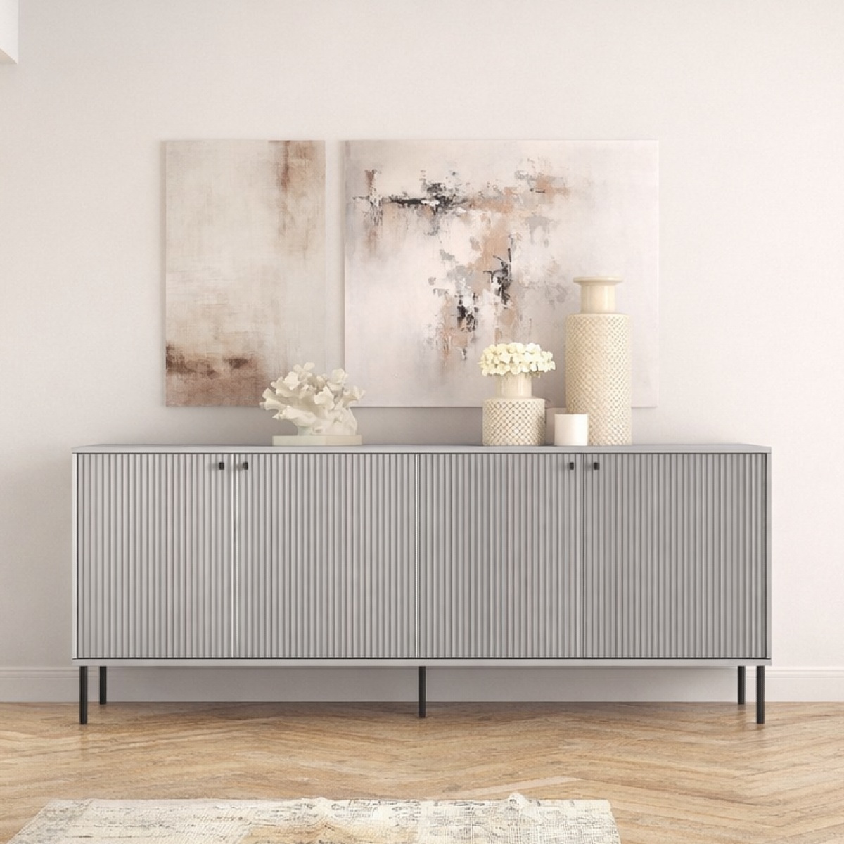 Buffet bas moderne 4 portes coloris gris SIMY