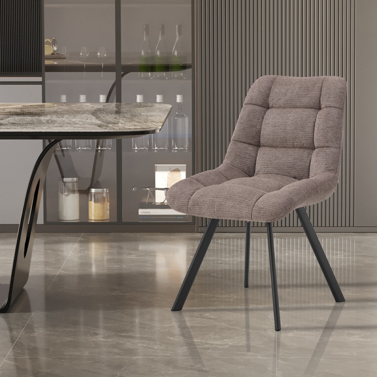 Chaise de salle à manger en tissu taupe ZELIE (lot de 2)