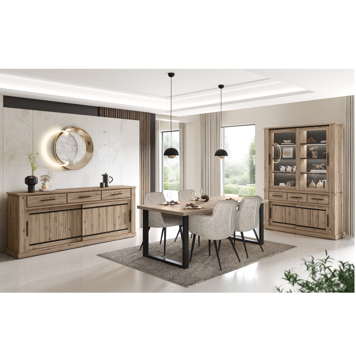 Salle à manger complète industrielle KAMELIA (buffet + table)