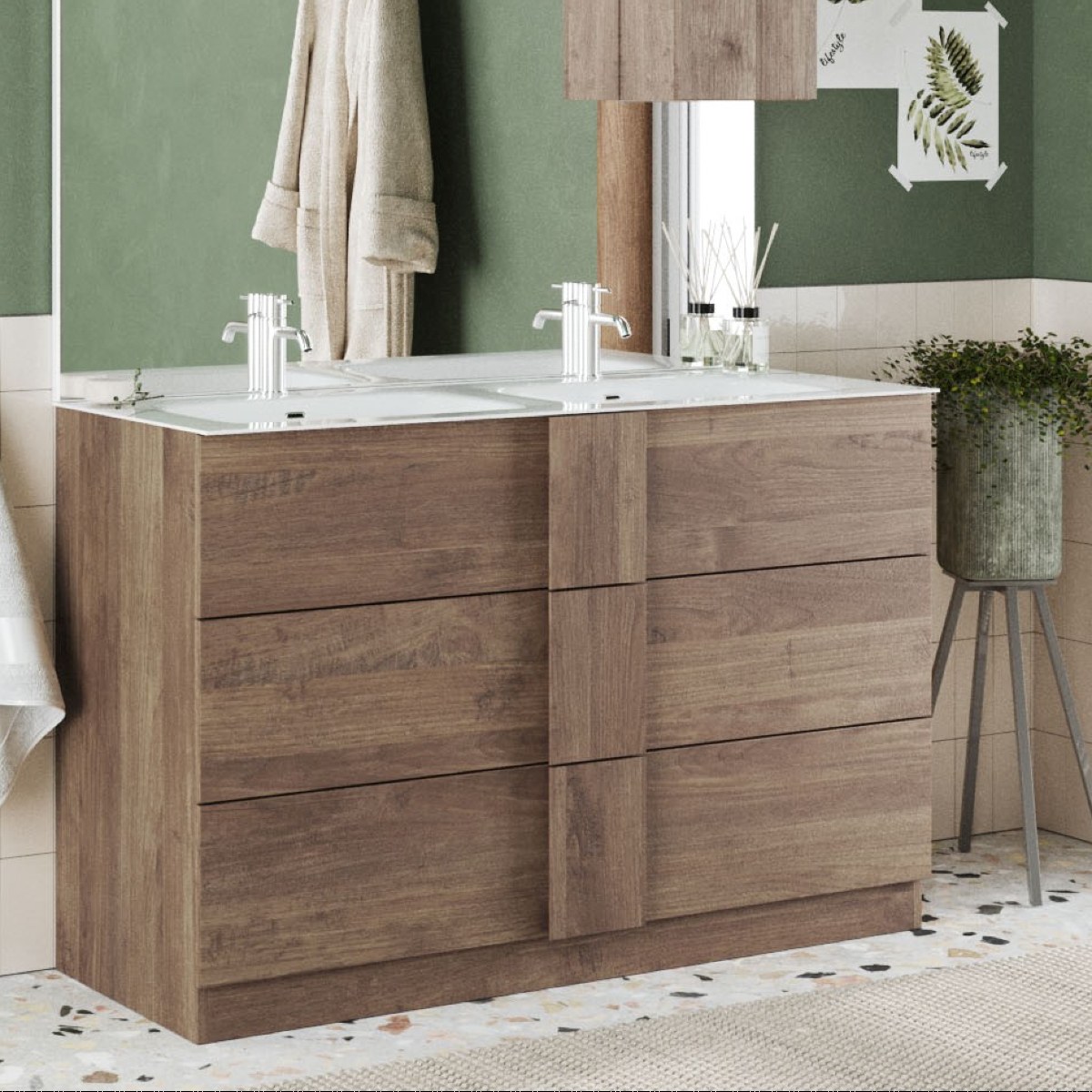 Meuble salle de bain moderne en bois avec vasque 120cm TERRA