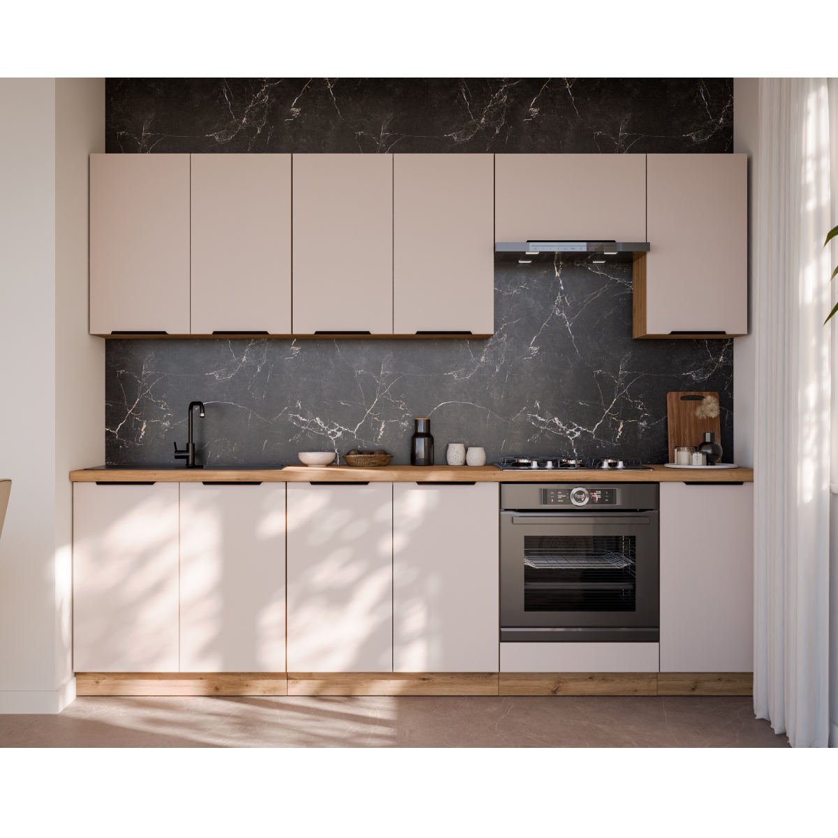 Cuisine complète moderne beige et bois 260cm ELISA