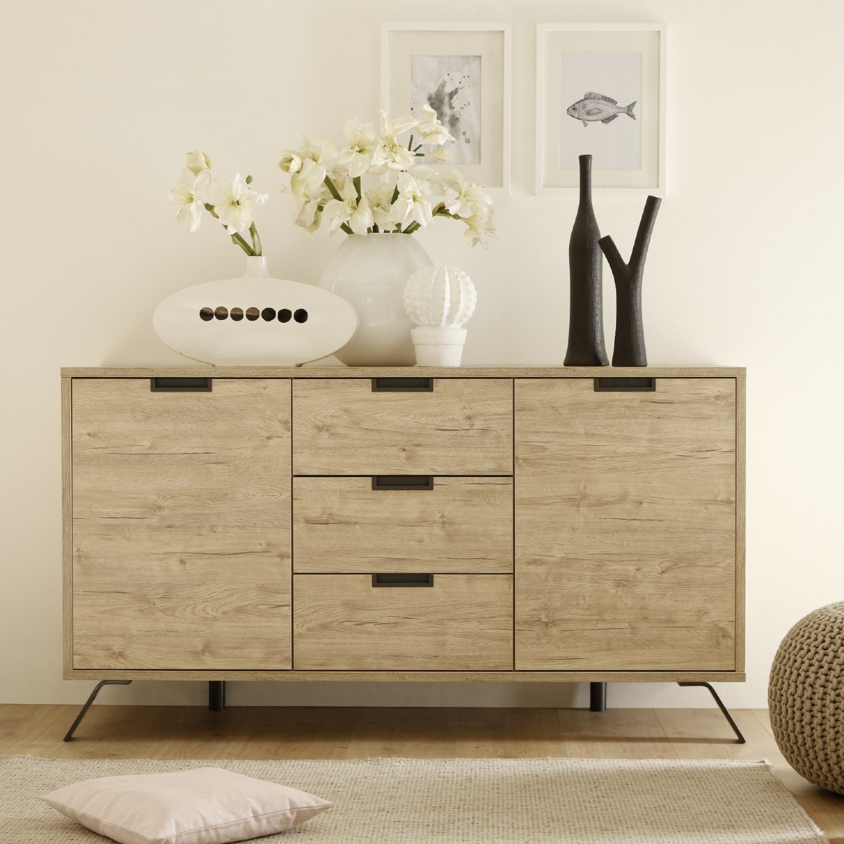Buffet moderne en bois 2 portes-3 tiroirs 160cm DIANA