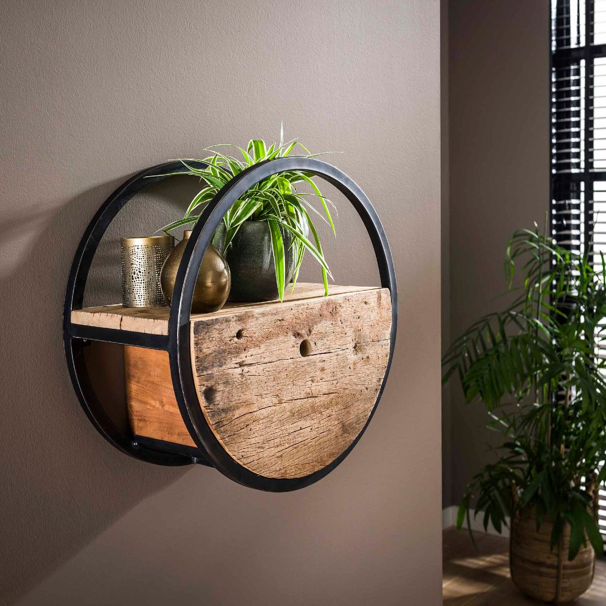 Étagère murale en bois et métal avec tiroir CERCLO3