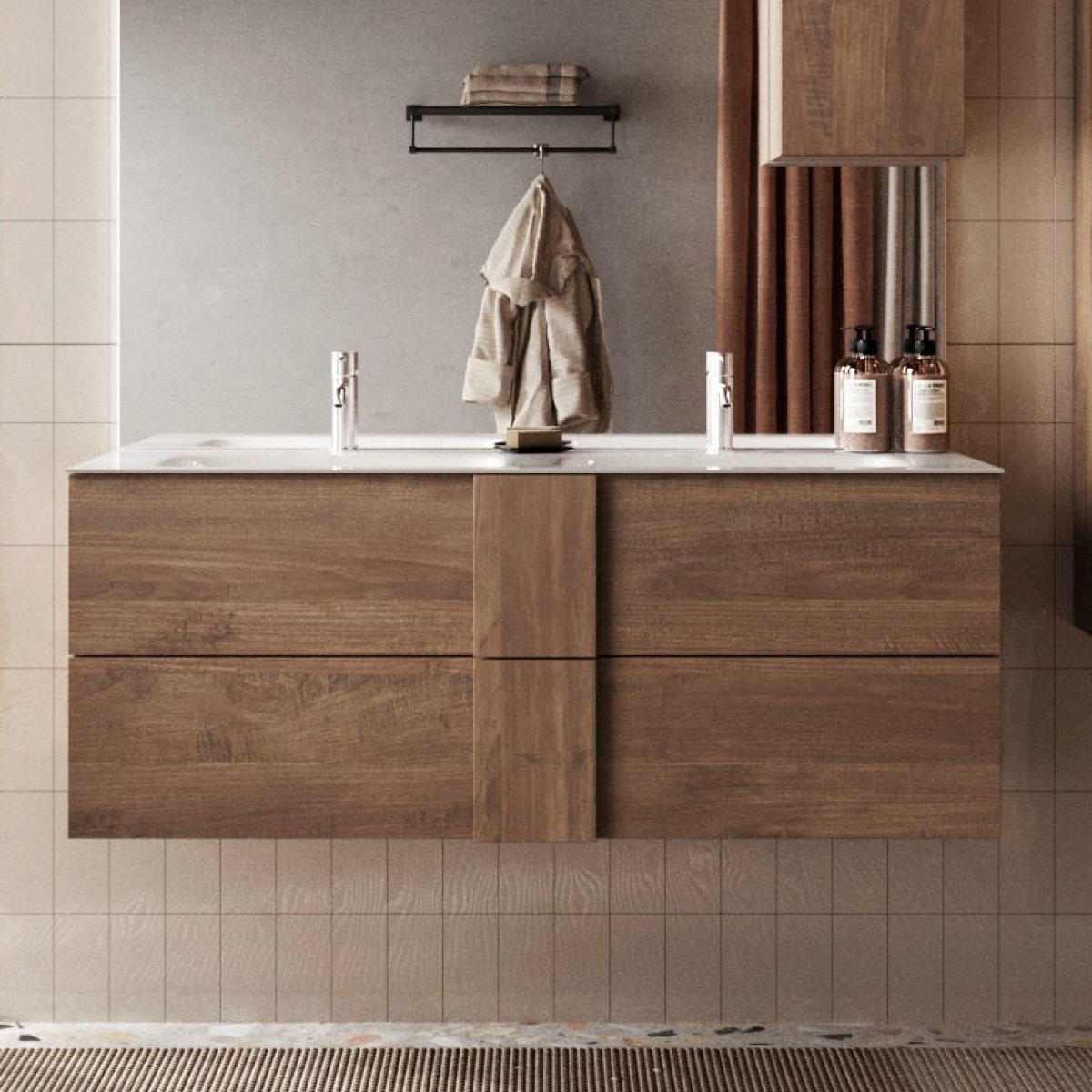Meuble suspendu salle de bain en bois + vasque 120cm TERRA