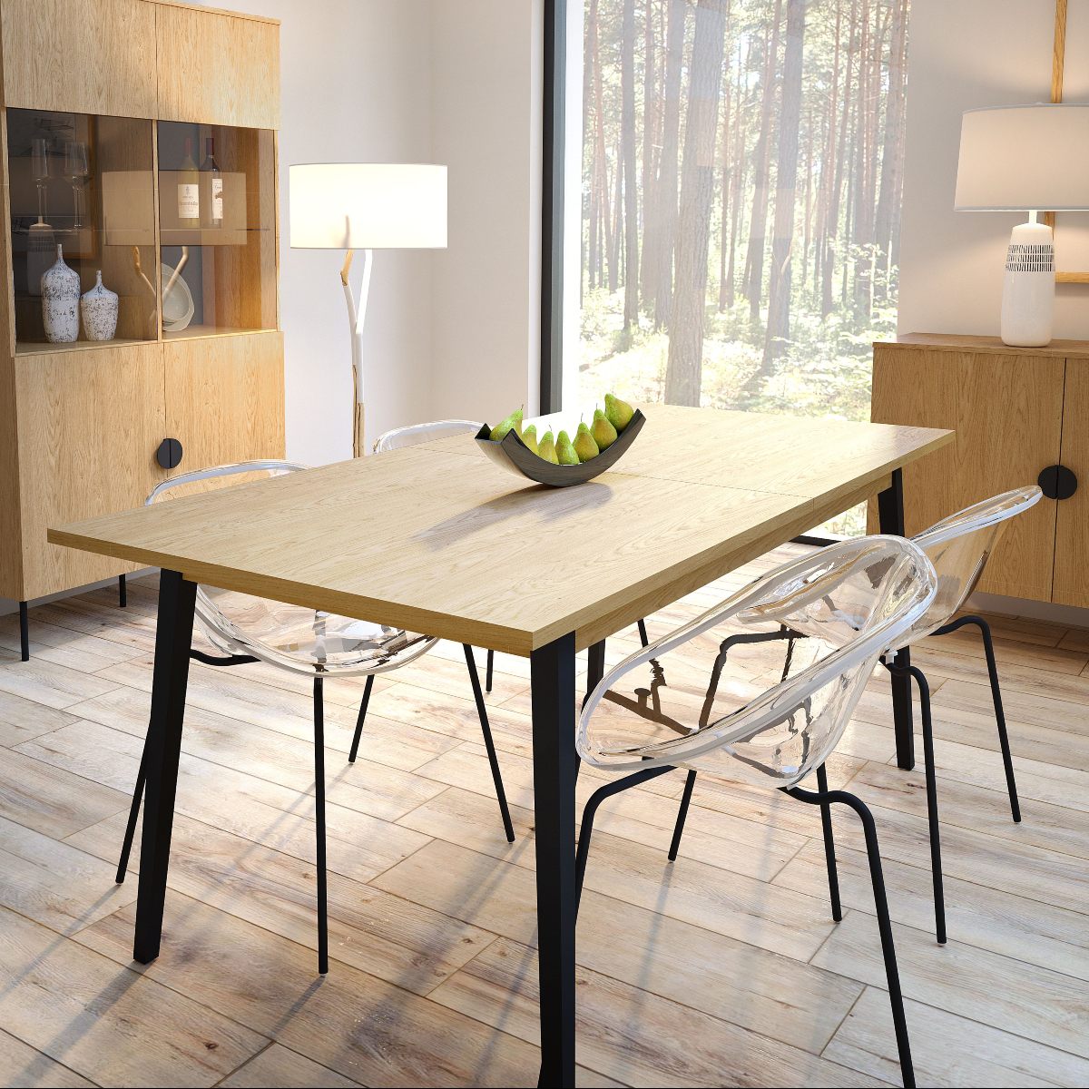 Table à manger extensible en bois clair 160 à 200 cm style contemporain