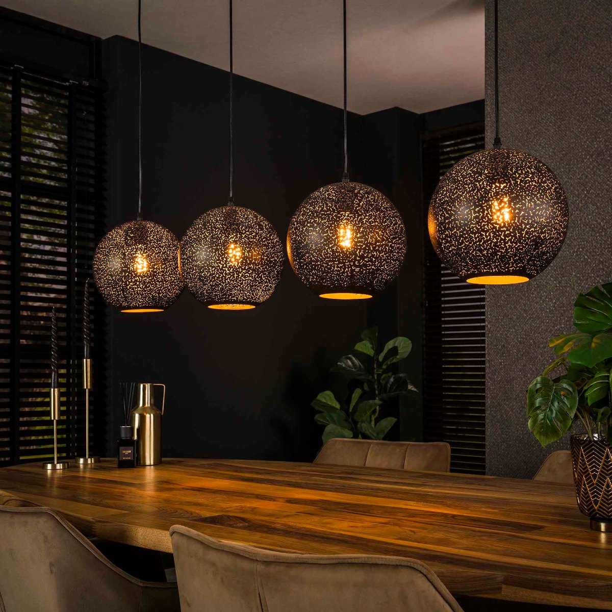 Suspension contemporaine 4 boules de métal ZOE