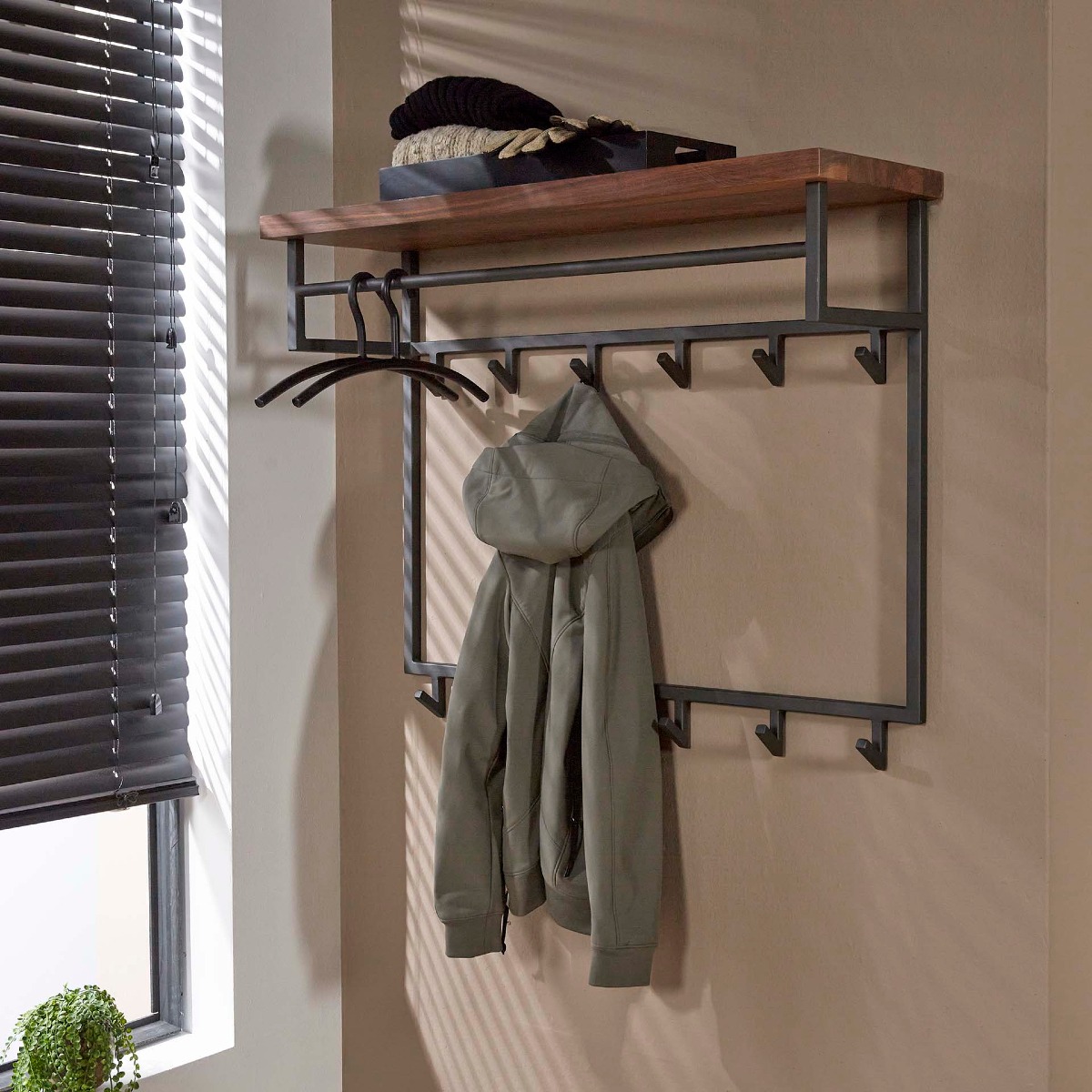Portemanteau en bois massif PROSPERA 12 crochets mural